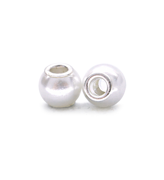Large hole beads, pastel (2 pieces) 10x12 mm - White